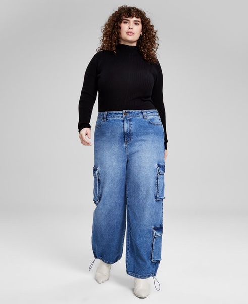 Trendy Plus Size Bungee-Cuff Cargo Jeans, Exclusively at Macy's