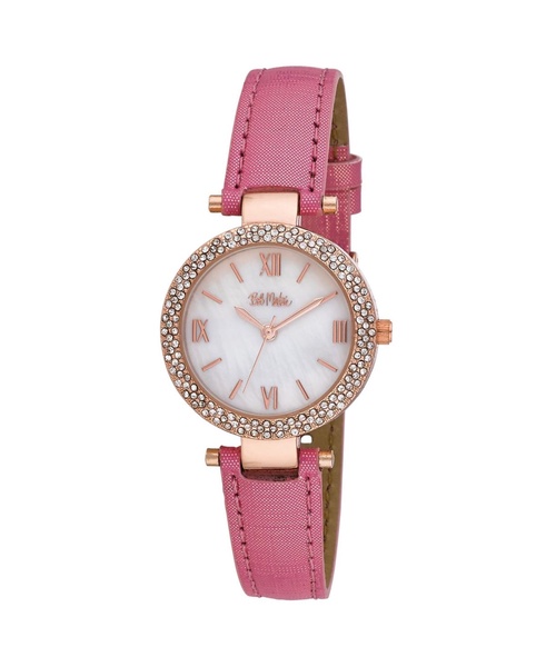 Women's Pink Polyurethane Strap Glitz Mop Dial Watch, 30mm