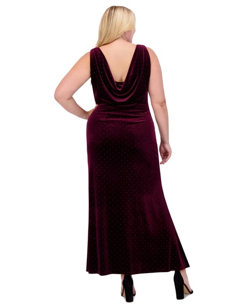 Plus Size Embellished Velvet Cowlneck Gown
