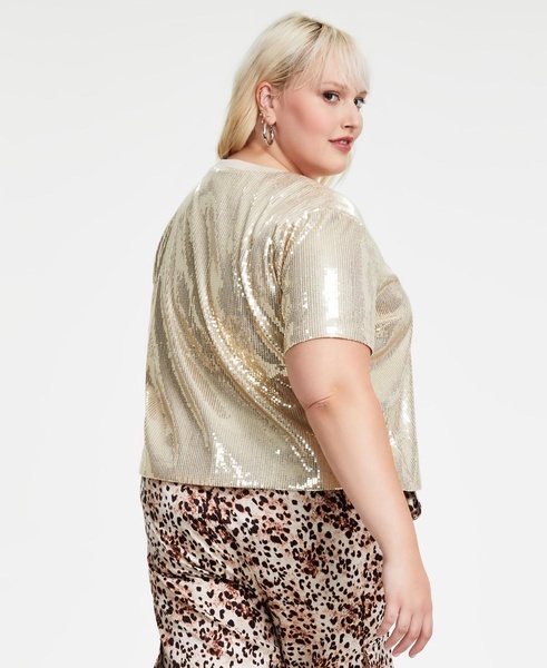 Trendy Plus Size Short-Sleeve Boxy Cropped Sequin Top, Created for Macy's