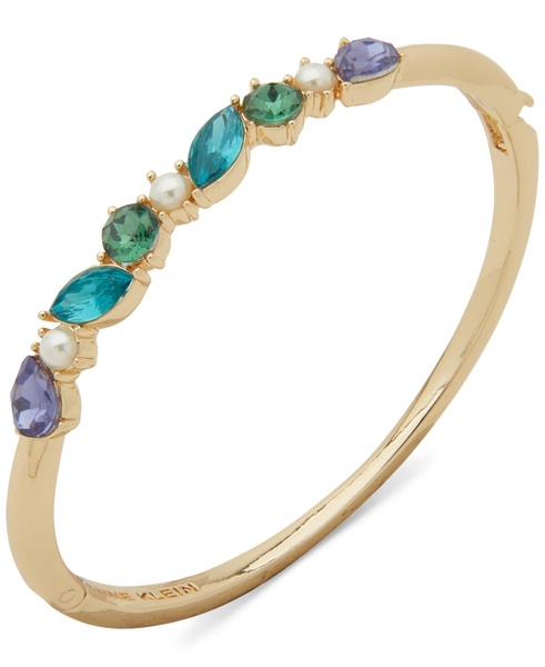 Gold-Tone Multicolor Stone & Imitation Pearl Bangle Bracelet