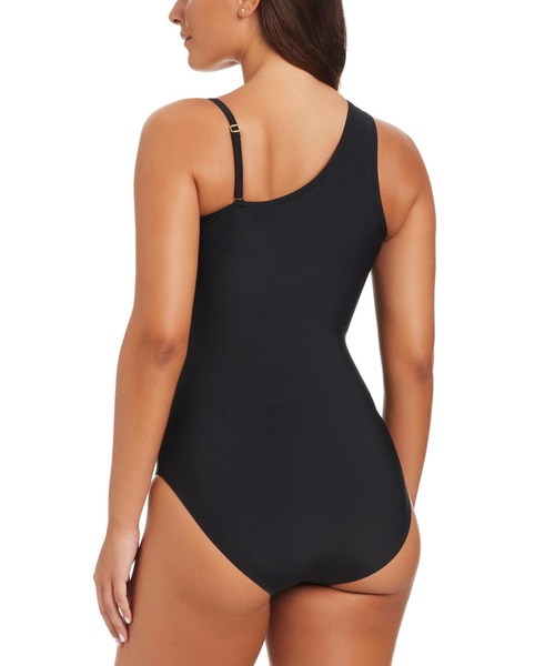 Women's Faux-Leather One-Shoulder One-Piece Swimsuit