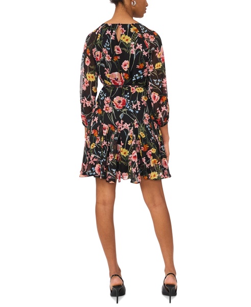 Women's Printed Tie-Waist Long-Sleeve Chiffon Dress