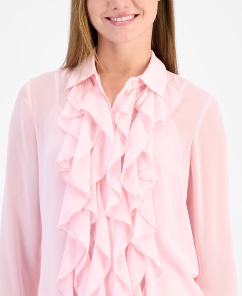 Women's Long-Sleeve Waterfall-Ruffle Blouse