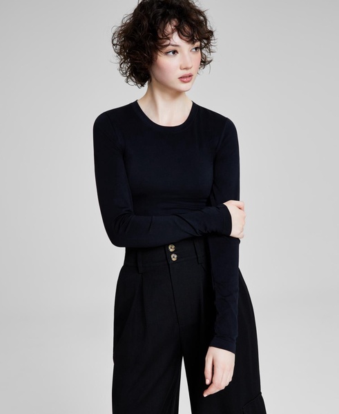 Women's Long-Sleeve Seamless Crewneck Top, Created for Macy's