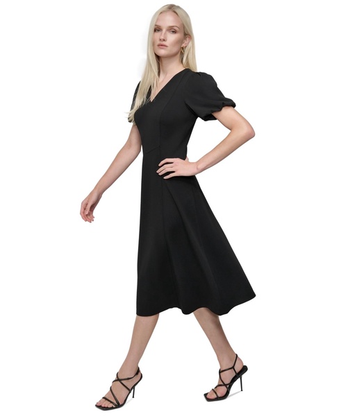 Women's Bubble-Sleeve Scuba-Crepe Midi Dress