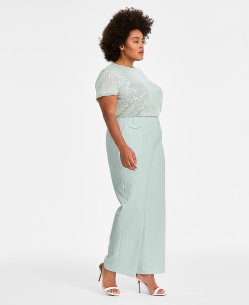 Plus Size Pull-On Wide-Leg Tailored Pants
