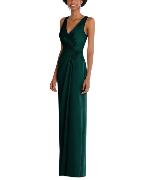 Women's Faux Wrap Whisper Satin Maxi Dress with Draped Tulip Skirt