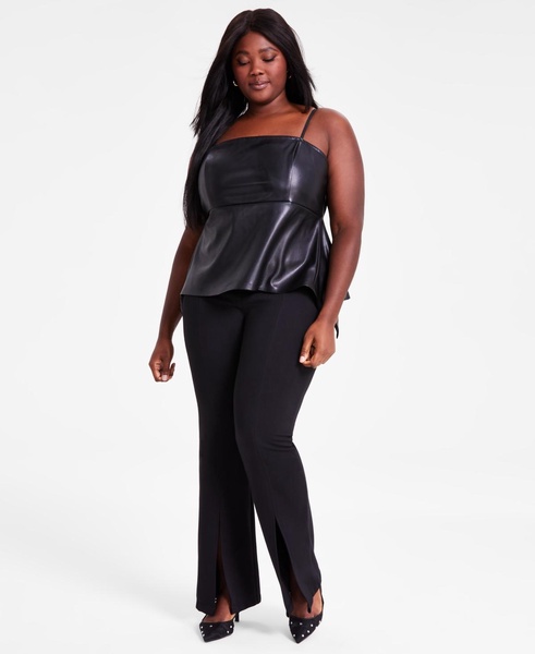 Trendy Plus Size Faux-Leather Peplum Top, Exclusively at Macy's