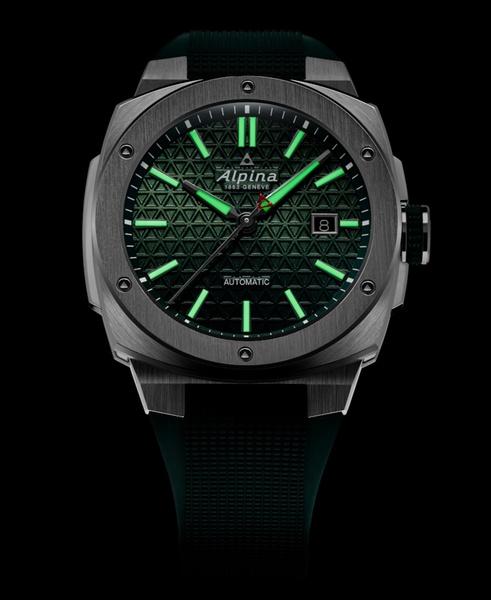Men's Swiss Automatic Alpiner Green Rubber Strap Watch 41mm