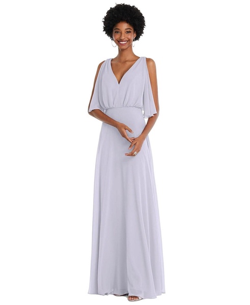 Plus Size V-Neck Split Sleeve Blouson Bodice Maxi Dress