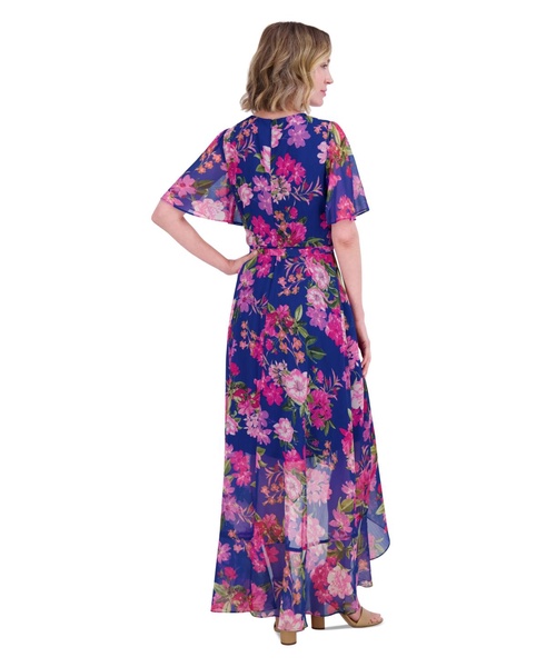Women's Floral-Print Belted Flutter-Sleeve Dress