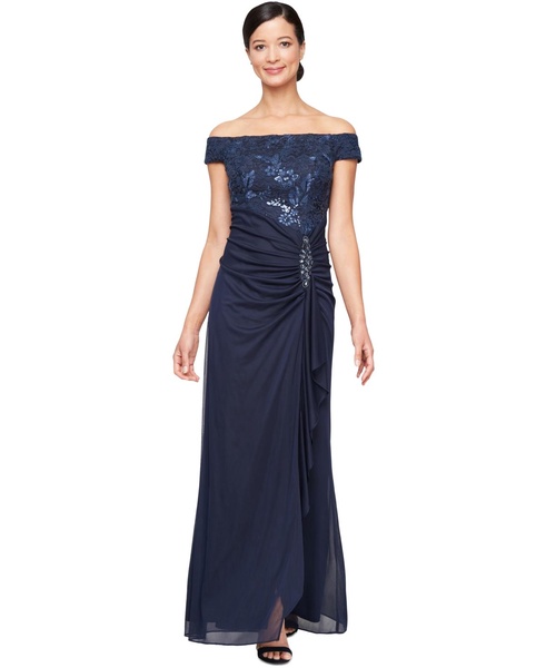 Women's Embroidered Lace Ruched Gown