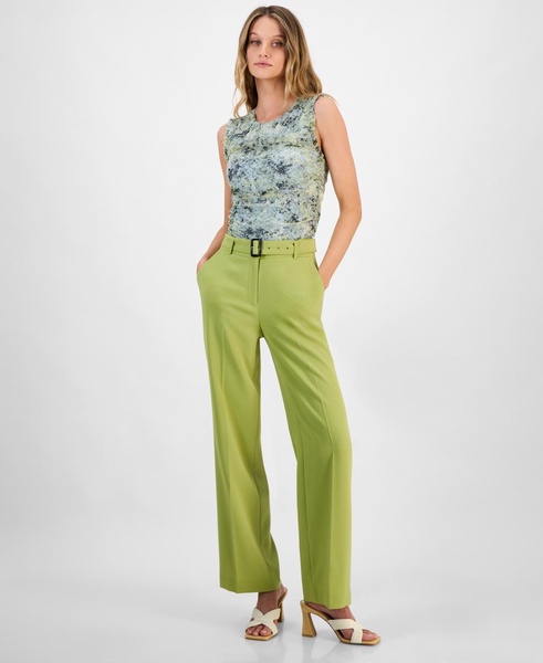 Women's Printed Ruffle-Trim Mesh Sleeveless Top, Exclusively at Macy's 