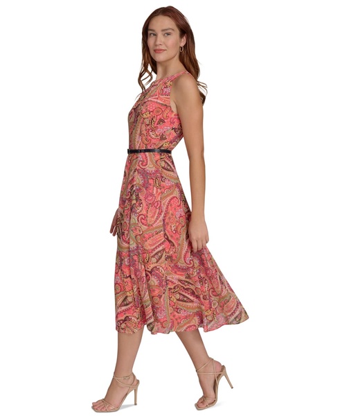 Petite Paisley-Print Belted Midi Dress