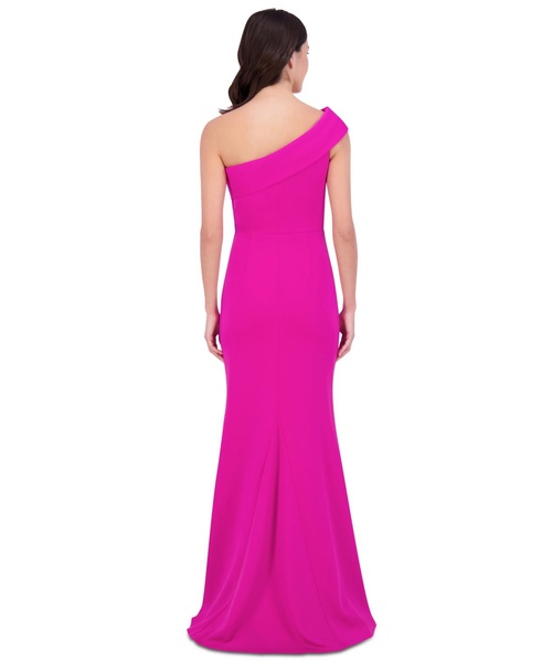 Women's Asymmetric-Neck Side-Pleat Scuba Gown