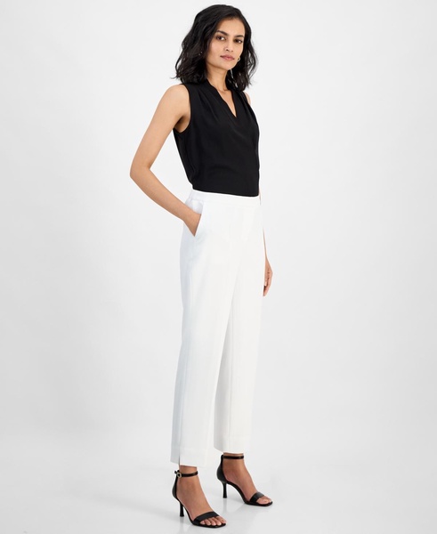 Women's Fly-Front Elastic-Back Ankle Pants, Regular & Petite Sizes