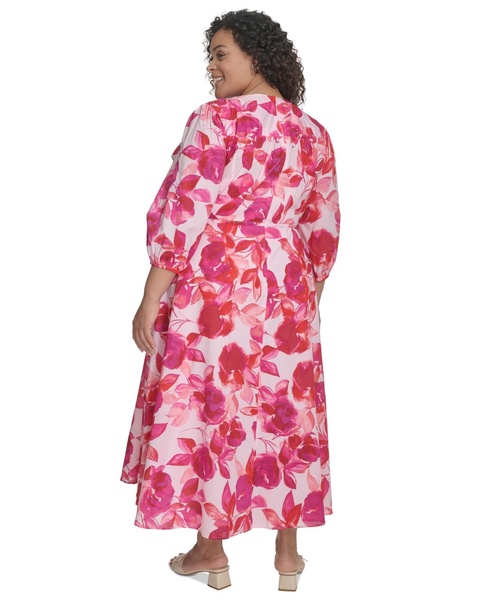 Plus Size Cotton Floral-Print Midi Dress