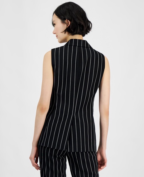 Women's Pinstripe Sleeveless Single-Button Blazer