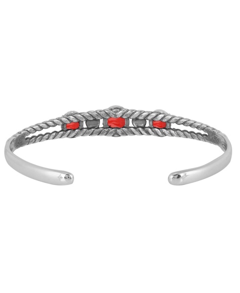 Sterling Silver Genuine Coral 3 Stone Cuff Bracelet Size Small - Large
