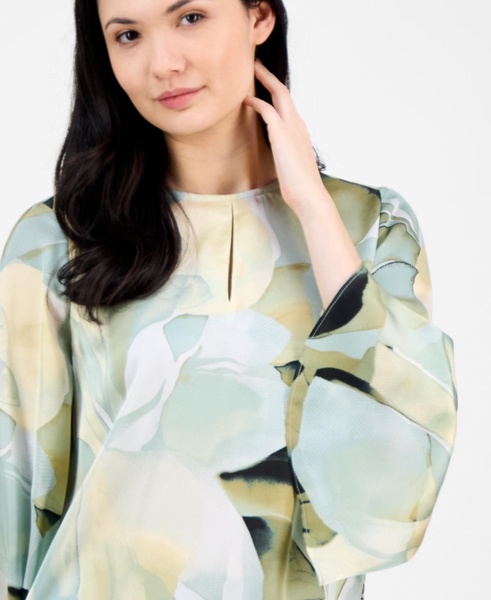 Women's Floral-Print Keyhole-Cutout Top
