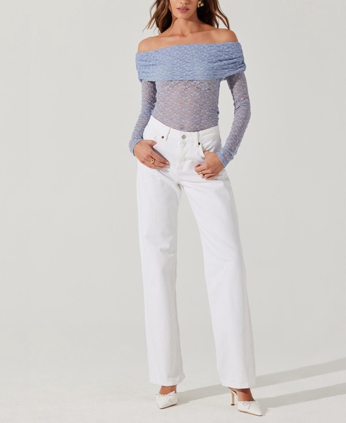 Women's Sheer Lace Diamante Off-The-Shoulder Top