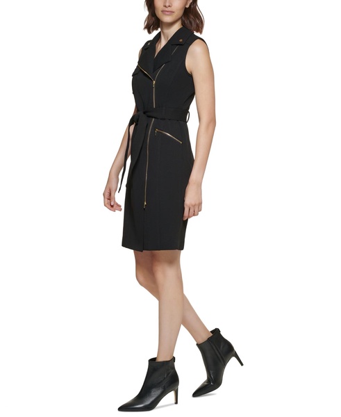 Women's Moto Belted Sleeveless Sheath Dress