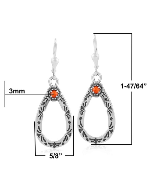 Sterling Silver Orange Spiny Oyster Gemstone Pear Shaped Lever Back Earrings