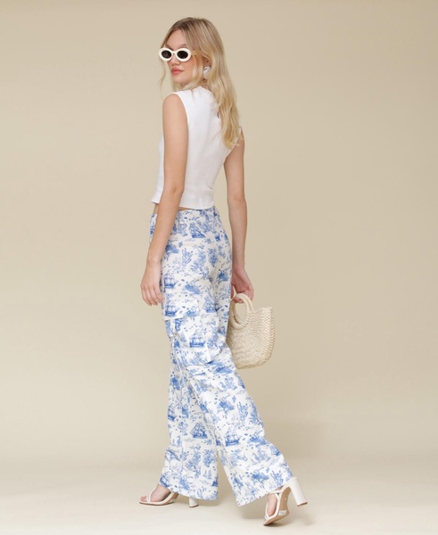 Women's Oceanic-Print Wide-Leg Cargo Pants