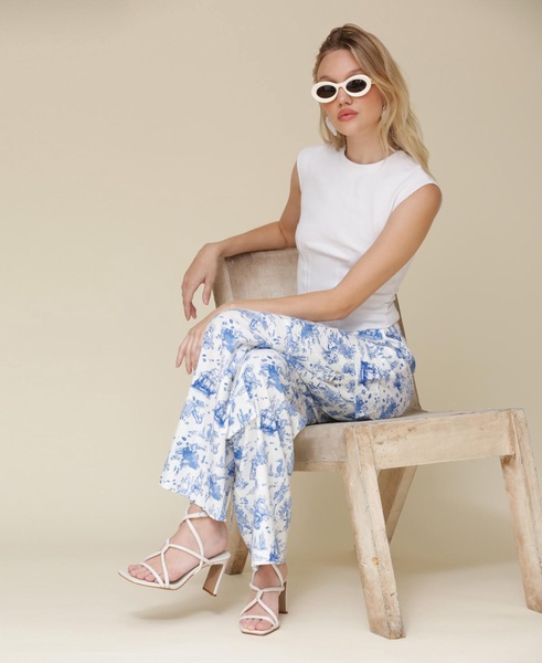 Women's Oceanic-Print Wide-Leg Cargo Pants