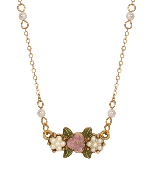 Imitation Pearl Pink Enamel Flower Collar Necklace