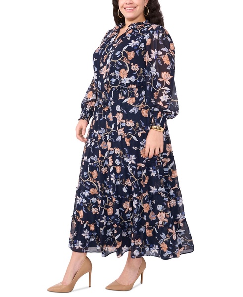 Plus Size Floral-Print Tiered-Skirt Maxi Dress