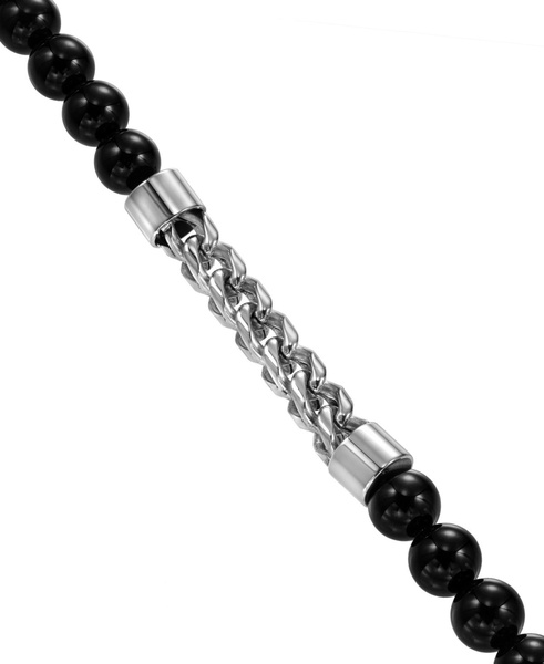 Men's Lapis Lazuli Bead & Chain Bracelet in Stainless Steel (Also in Onyx & Tiger Eye)