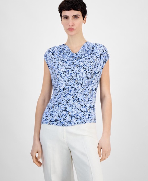 Women's Printed Cowl Neck Cap-Sleeve Top
