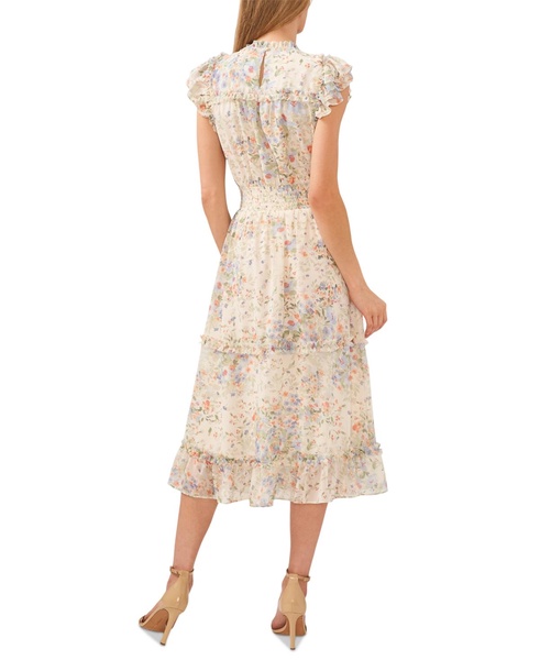 Women's Floral Flutter-Sleeve Midi Dress