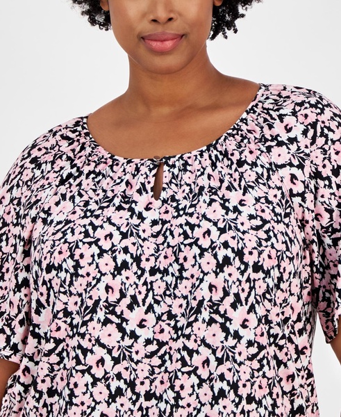 Plus Size Printed Short Sleeve Blouse