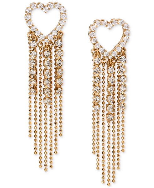 by Nadri 18k Gold-Plated Cubic Zirconia Heart & Chain Fringe Drop Earrings