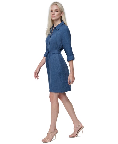 Women's Button-Front Belted Long-Sleeve Dress