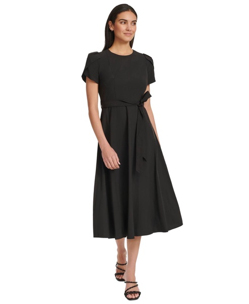 Women's Tulip-Sleeve Tie-Waist A-Line Dress