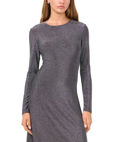 Women’s Round-Neck Long-Sleeve Metallic Midi Dress