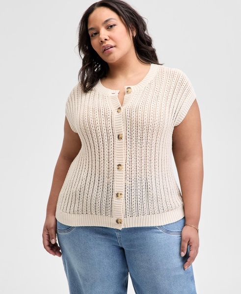 Trendy Plus Size Cap-Sleeve Crewneck Cardigan, Exclusively at Macy's