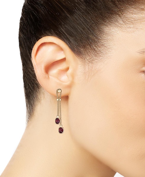 Lab Grown Lapis Lazuli Double Chain Drop Earrings in 14k Gold-Plated Sterling Silver (Also in Turquoise, Citrine, Amethyst, Garnet & Onyx)