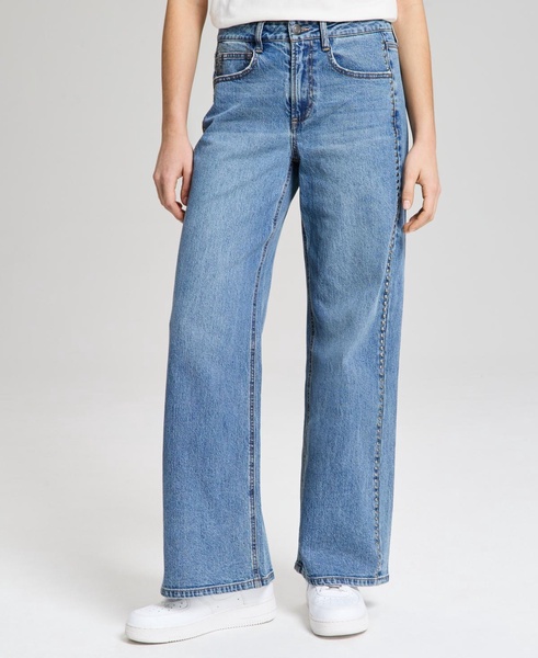 Women's Studded Wide-Leg Mid-Rise Jeans, Created for Macy's