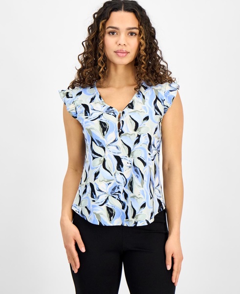 Petite Printed Ruffle-Sleeve Top