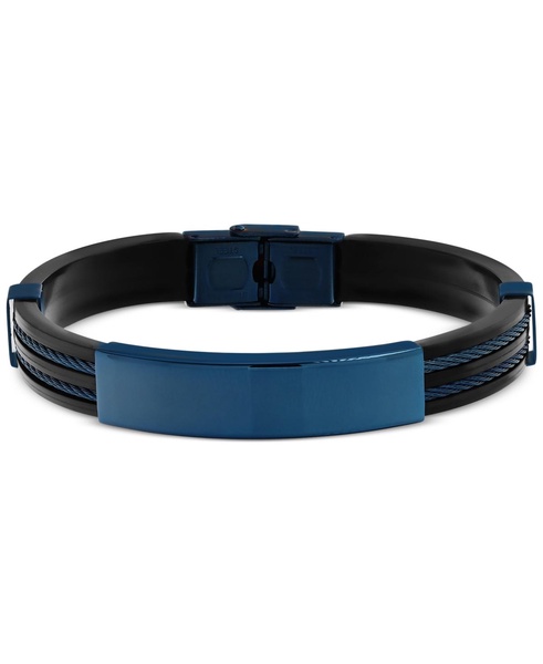 Men's Black Rubber Double Cable ID Bracelet in Stainless Steel