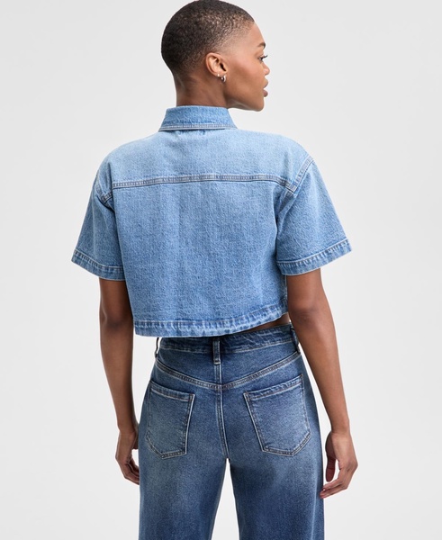 Women's Cropped Button-Front Denim Shirt