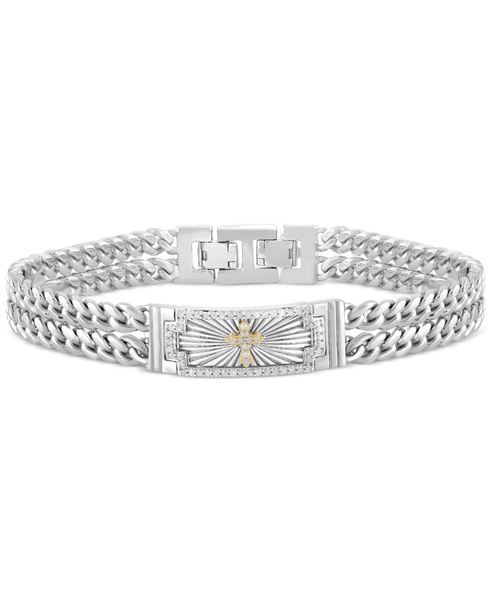 Men's Diamond Cross Double Curb Chain Bracelet (1/2 ct. t.w.) in Sterling Silver