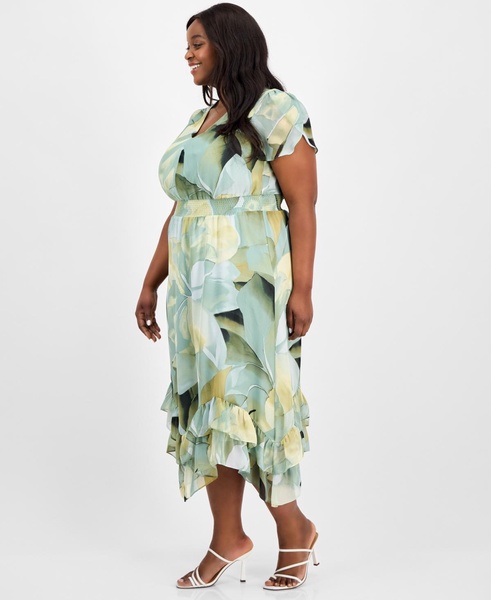 Plus Size Printed Chiffon Fit & Flare Dress 