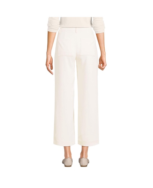 Women's Crepe High Rise Patch Pocket Wide Leg Crop Pants