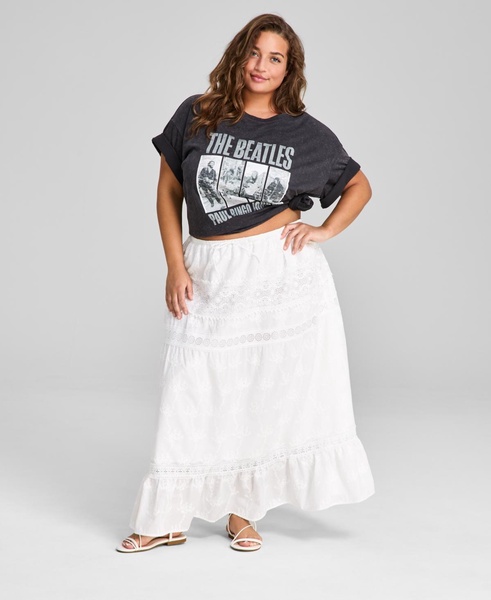 Plus Size Cotton Embroidered Lace-Trim Maxi Skirt, Exclusively at Macy's
